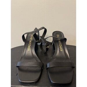 STUART WEITZMAN Womens Black Nearlybare Toe Block Heel Leather Heeled Sandal 9 B